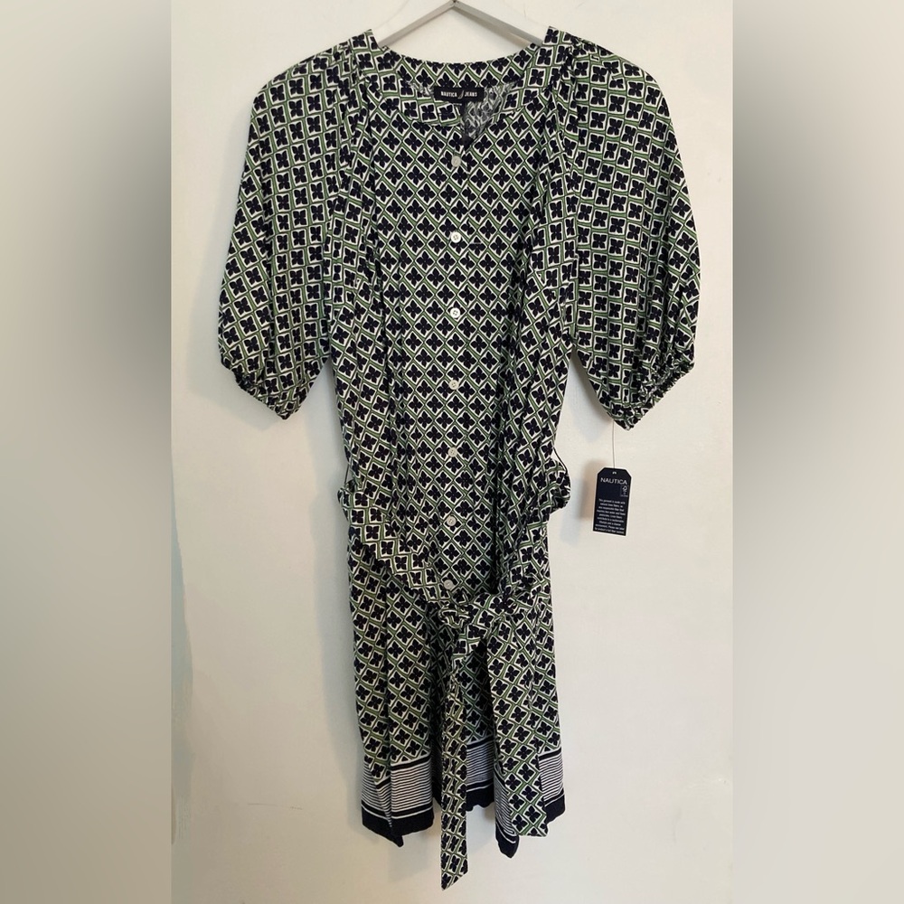 Nautica Jeans Button up Linen Patterned Dress Size Medium